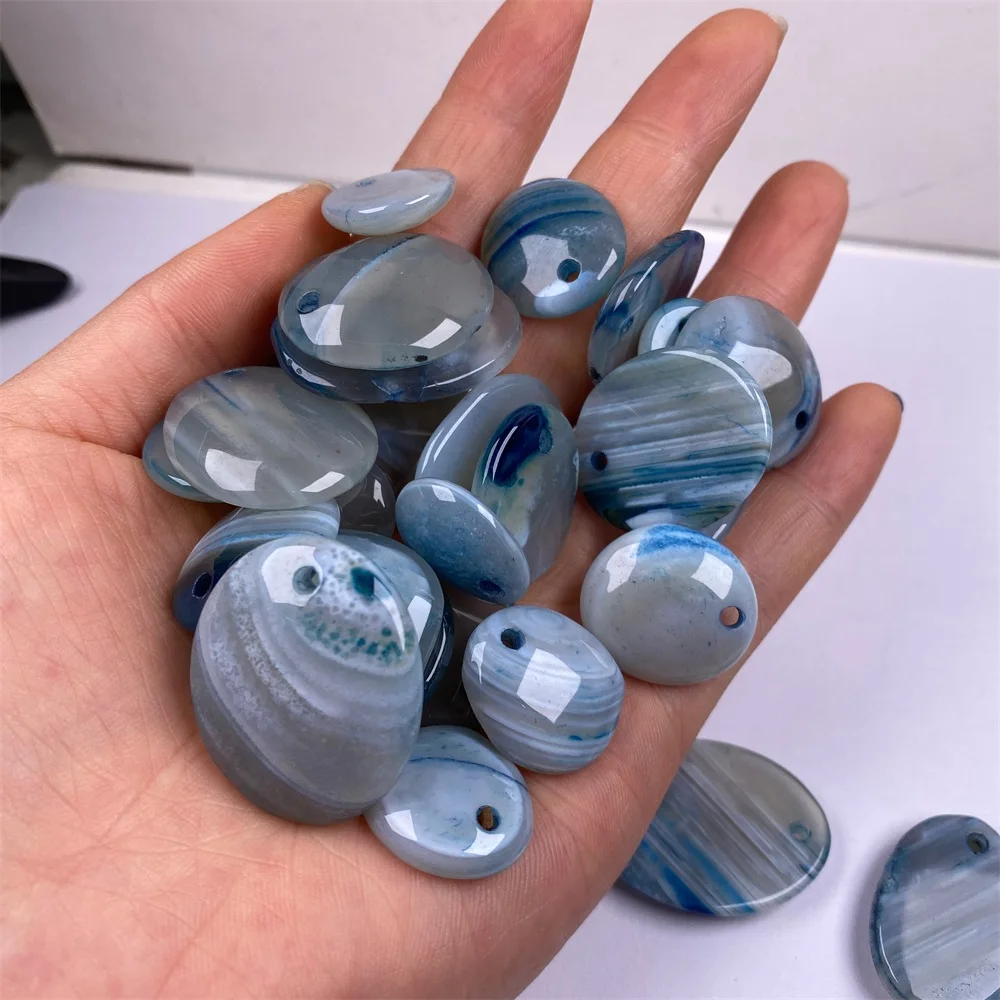 Natural variable row blue strip agates pendant oval shapes charms beads accessories for women's necklace makings size 20-30mm |