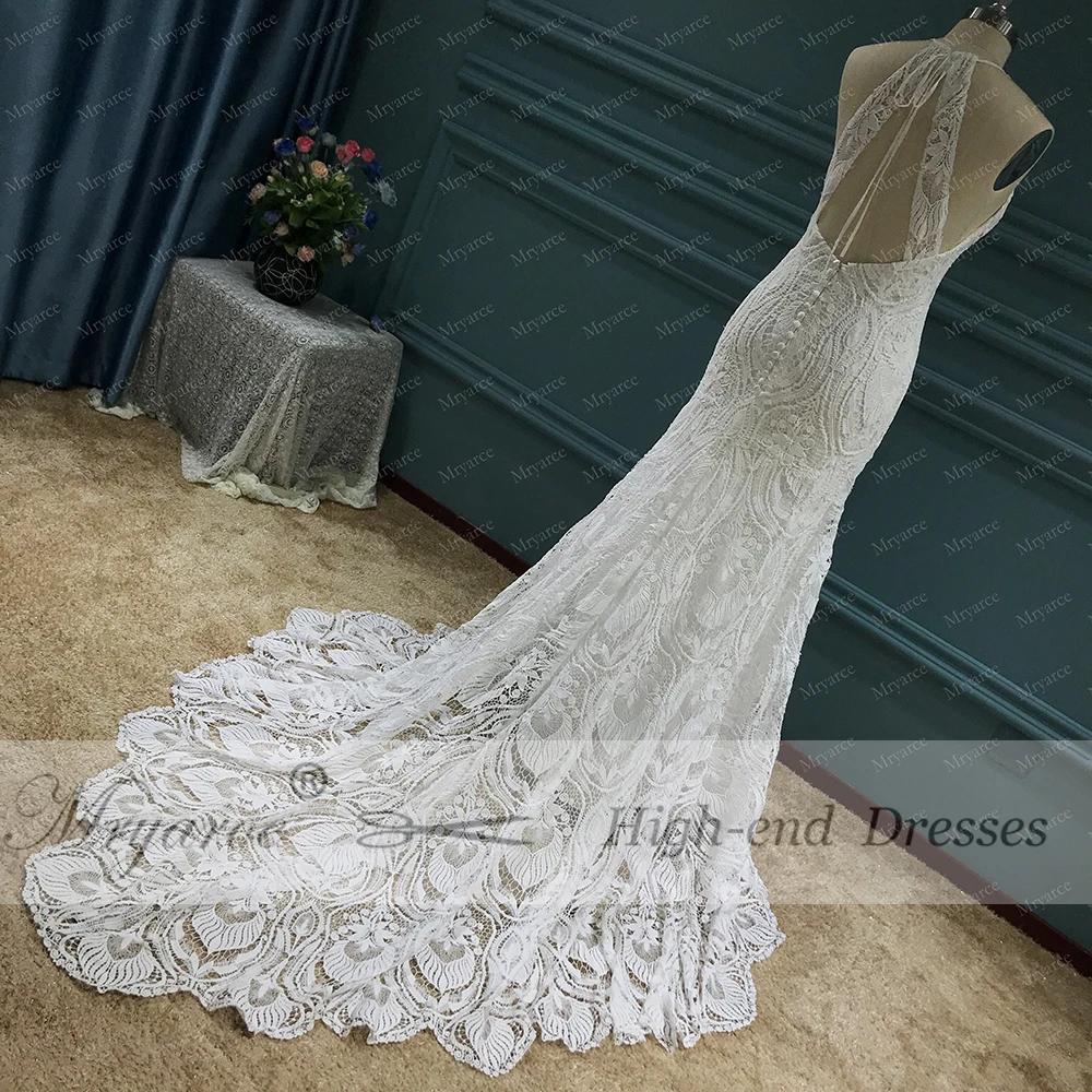 Mryarce 2020 Elegant Bohemian Wedding Dress Luxury Lace Open Back Boho Chic Bridal Gowns (5)