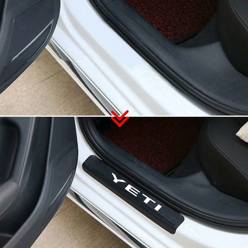 

CDIY Car Styling Car Door Plate Protector for Skoda YETI Carbon Fiber Sill Scuff Cover Stickers Anti Scratch Decal 4PCS