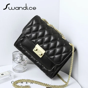 

100% Real Genuine Leather Quilted Plaid Flap Chain Crossbody Messenger Shoulder Bags Women Female Handbags 2020 Purse Small Mini