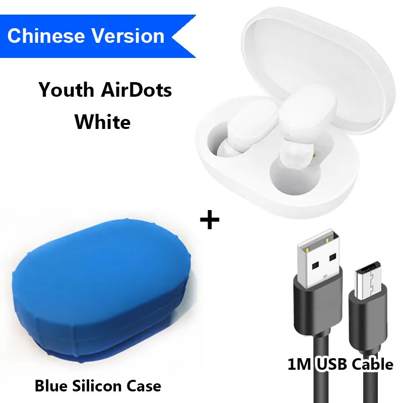Xiaomi mi наушники AirDots Bluetooth Red mi TWS, стерео беспроводные наушники-вкладыши, бас наушники, Молодежная версия с mi c Handsfree - Цвет: Add Cable Blue Case.