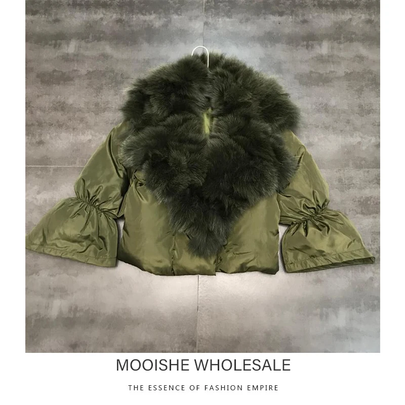 Новинка 2019, зимняя женская куртка с большим воротником из лисы, с роговыми рукавами, на талии, на завязках, с хлопковой подкладкой