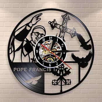 

Religious Celeb Pope Francis Catholicism Wall Clock Roman Catholic Vinyl Record Wall Clock St Francis Church Decor Wall Watch