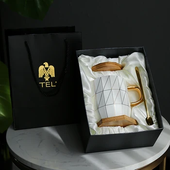 

Ceramic Covered Spoon Mug Nordic Home Breakfast Oatmeal Couple Creative Personality Trend Milk Coffee Tea Cup Drinkware Gift Box