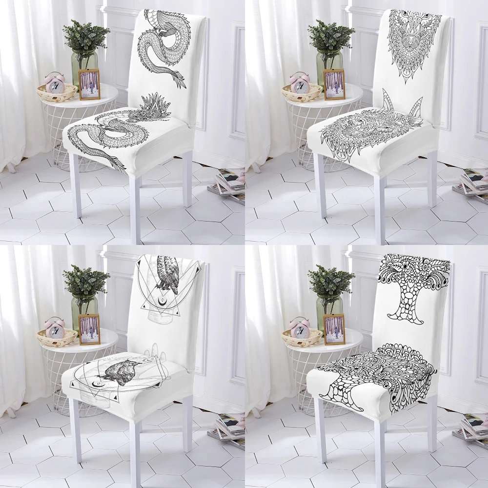 

Drawing Animals Removable Seat Cover 1/2/4/6Pcs Stretch Dinner Room Chairs Covers Anti-Dirty Kitchen 1Pc High Living
