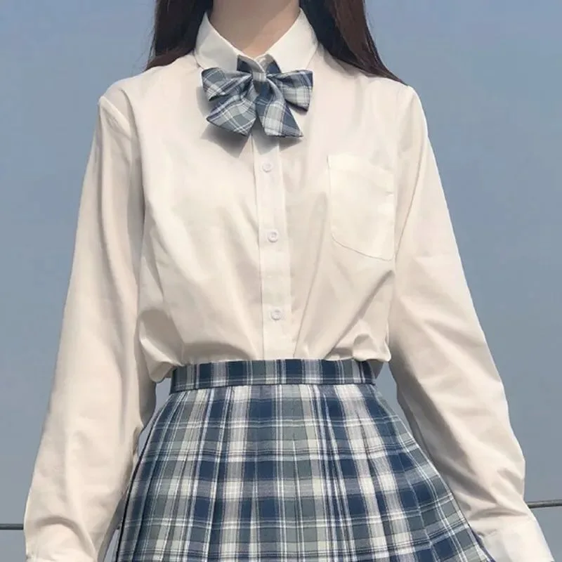 

Harajuku White Shirt for Women Autumn New Full Sleeve Tops Turn-down Collar Casual School Formal T-shirts Girls Button Blouses