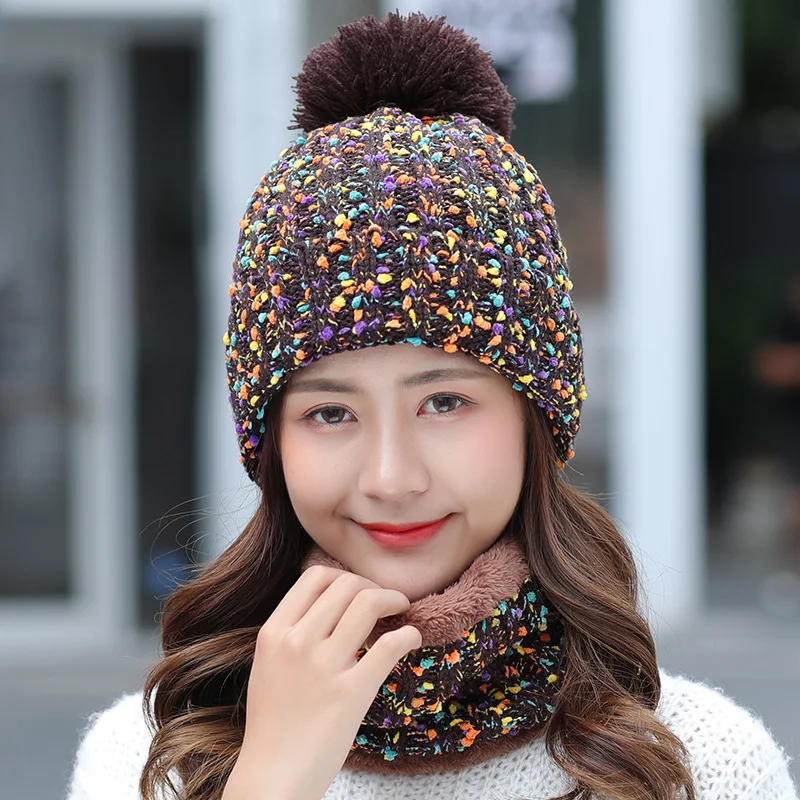 Winter Knitted Hat Women Scarf Caps Mask Gorras Bonnet Warm Winter Hats For Girls Skullies Beanies