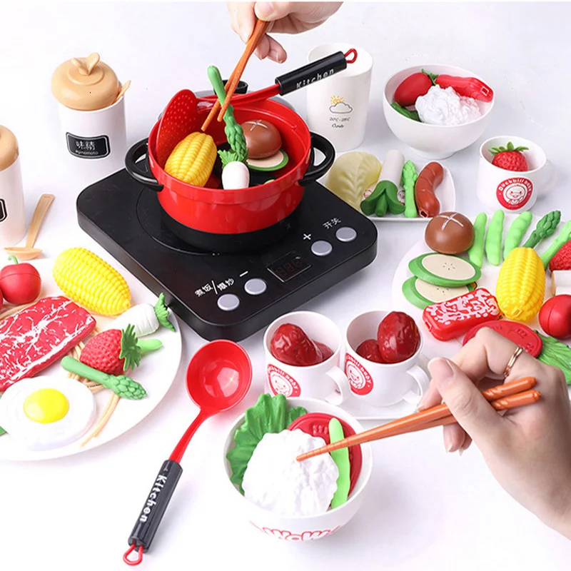 CUTE STONE 40PCS Kids Play Kitchen Accessories, Play Cooking Toys with Pots  and Pans, Cutting Play Food Set and Cookware Utensils Kids Kitchen Playset