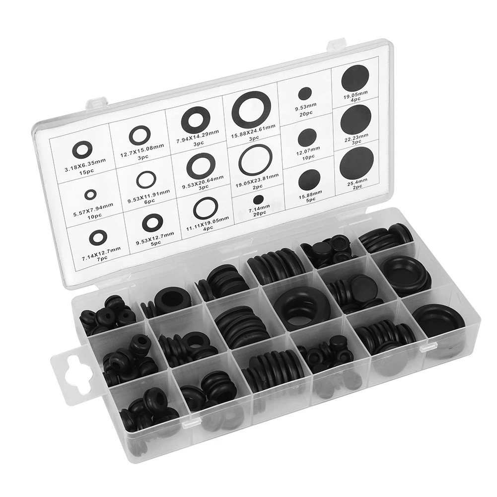 125Pcs Rubber grommet assortment kit electrical wire harnesses sealing gasket washer