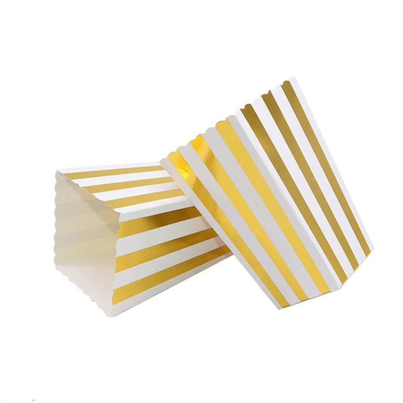 

12pcs/lot Gold/Silver Metallic Mini Party Paper Popcorn Boxes Sanck Favor Bags Wedding Birthday Movie Party Supplies