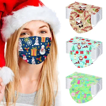 

50pcs Christmas Disposable Mouth Mask Unisex Printed Soft Masks For Adults 3-layer Salvaorejas Mascarillas Dustproof Mondmasker