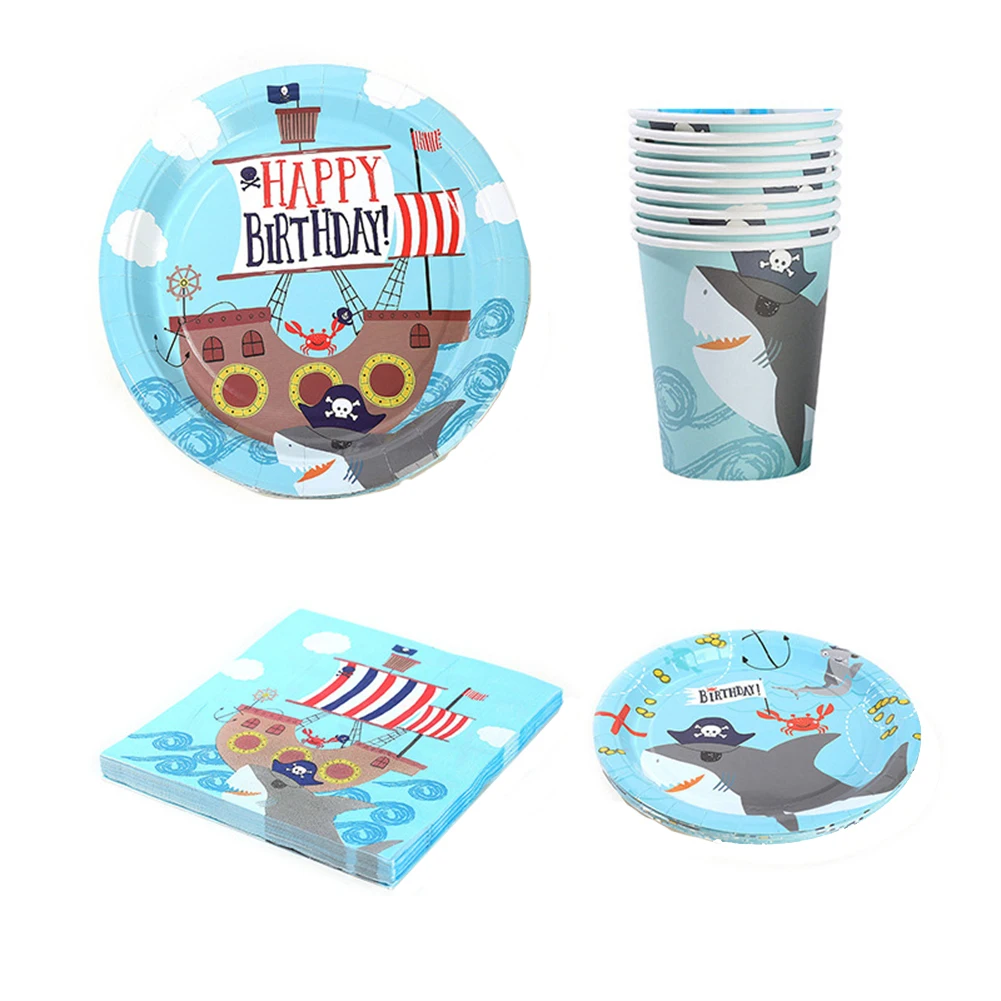New Shark Baby Party Tableware Set Cartoon Cute Animal Paper Cup Plate Towel Children's Birthday Decoration | Дом и сад