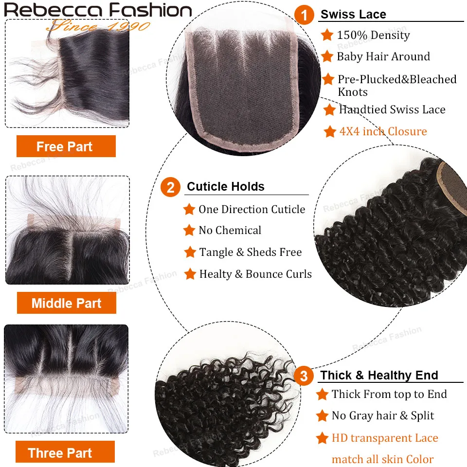 Rebecca Kinky Curly Bundles With Closure Human Hair 3 Bundles With Closure Brazilian Curly Hair Bundles With Frontals