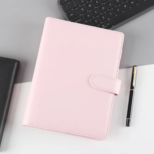 A5 Pu Leather 6 Ring Binder Notebooks Planner Covers Pink Cute Macaron Journal Note Agenda Diary Book Office and School Supplies pink only cover