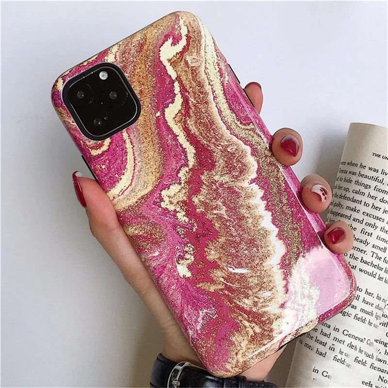 Анти-осенние Агатовые мраморные чехол для iphone 11 11Pro Max XS Max XR для iphone 6 6s 7 8 плюс Гибридный Силиконовый чехол противоударный чехол - Цвет: B