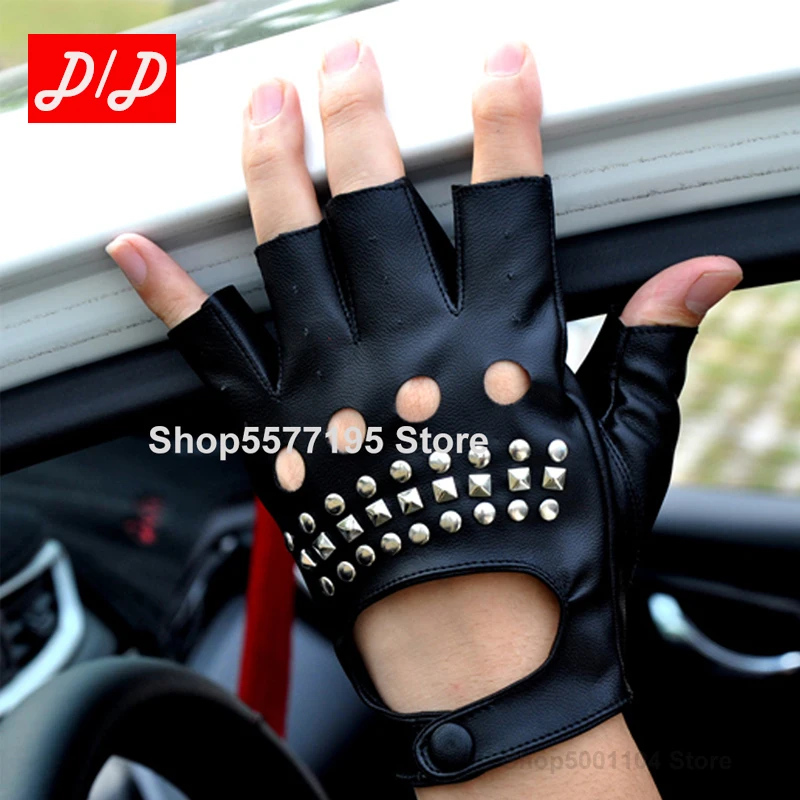 2022 Fashion Half Finger Gloves Men Women PU Leather Fingerless Mitten Black Driving Comfortable Eldiven Guantes G04