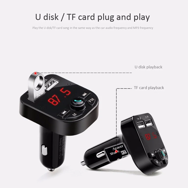 Автомобильный Bluetooth Многофункциональный плеер, беспроводной fm-передатчик, воспроизведение голосовой навигации, с двойным USB, 3.1A умная быстрая зарядка