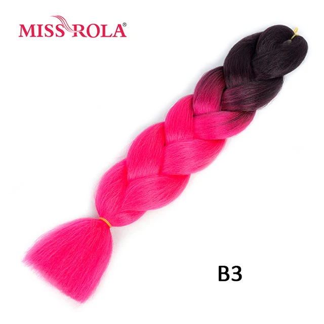 Miss Rola Synthetic Support Wholesale 100g 24 Inch Jumbo BraidsPink Green Yellow High Temperature Fiber Ombre Hair Extensions B3