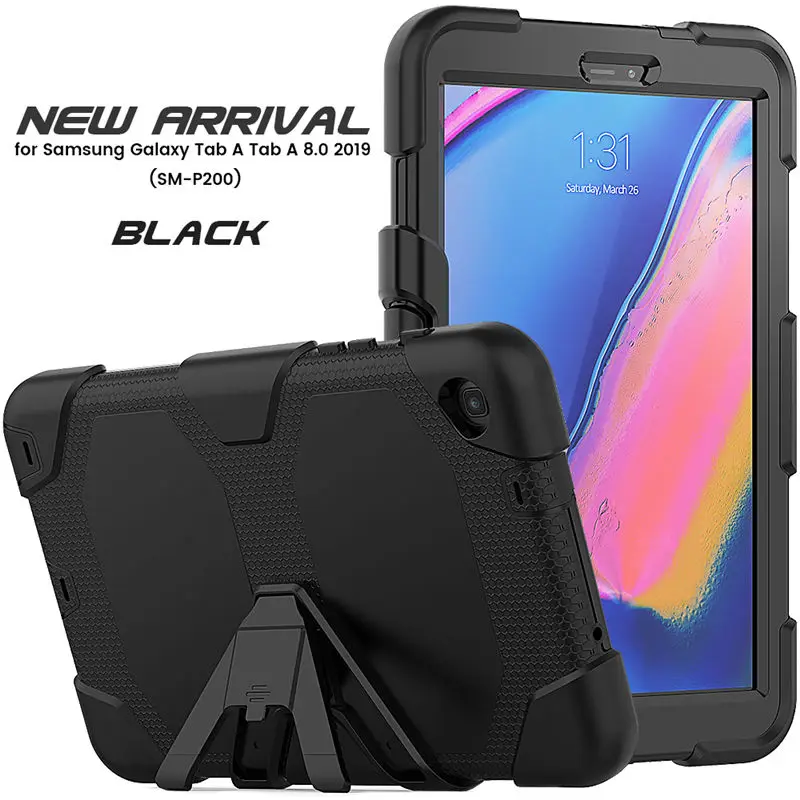 Чехол для Samsung Galaxy Tab A 8,0 с S Pen 8,0 SM-P200 P200 P205 P207 чехол Funda противоударный сверхмощный с подставкой Capa - Цвет: black