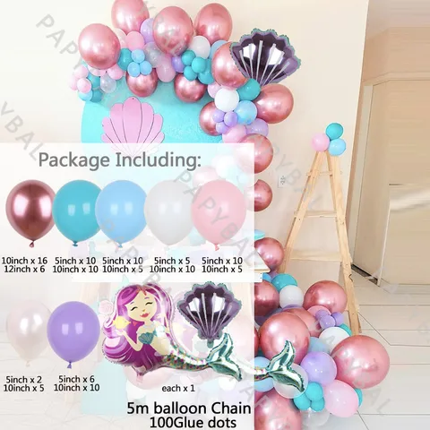 Mermaid Ocean Shell Party Balloon Set Rose Gold Balloons Arch Garland Kit DIY Baby Shower Kids Birthday Party Globos