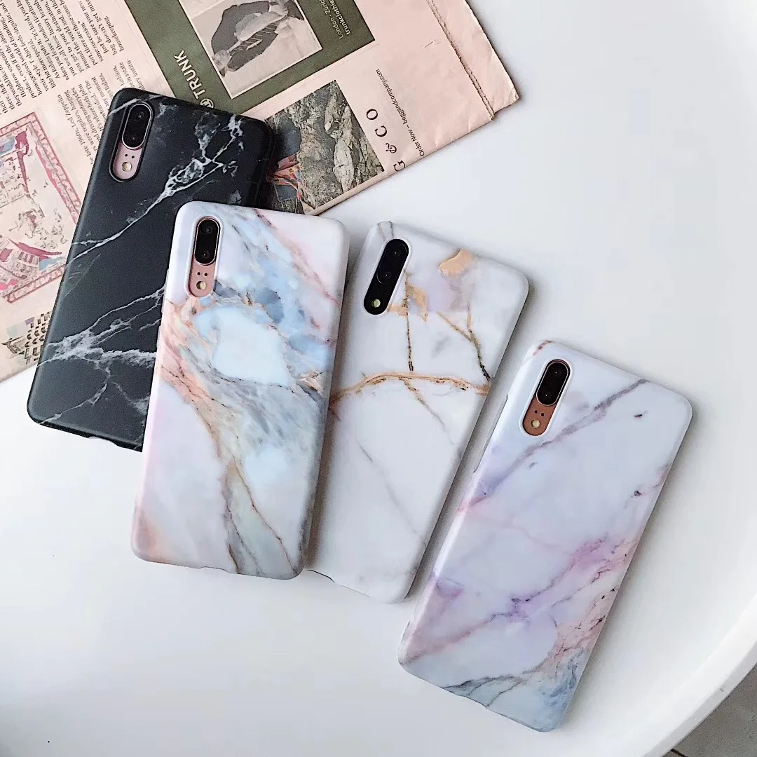 

Luxury Retro Geometric Marble Phone Case For Huawei P20 P30 Pro Mate 20 Pro Nova 3 3i 3e Cases Glossy Soft Silicone Cover Coque