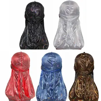 

Unisex Silky Durag Hologram Round Circle Long-Tail Head Wrap Hip Hop Pirate Hat