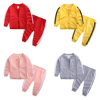 

New Kids Autumn Winter Casual Set Bab Boys Girls Sport Zipper Pocket Jacket Pants Children's Patchwork Outfits