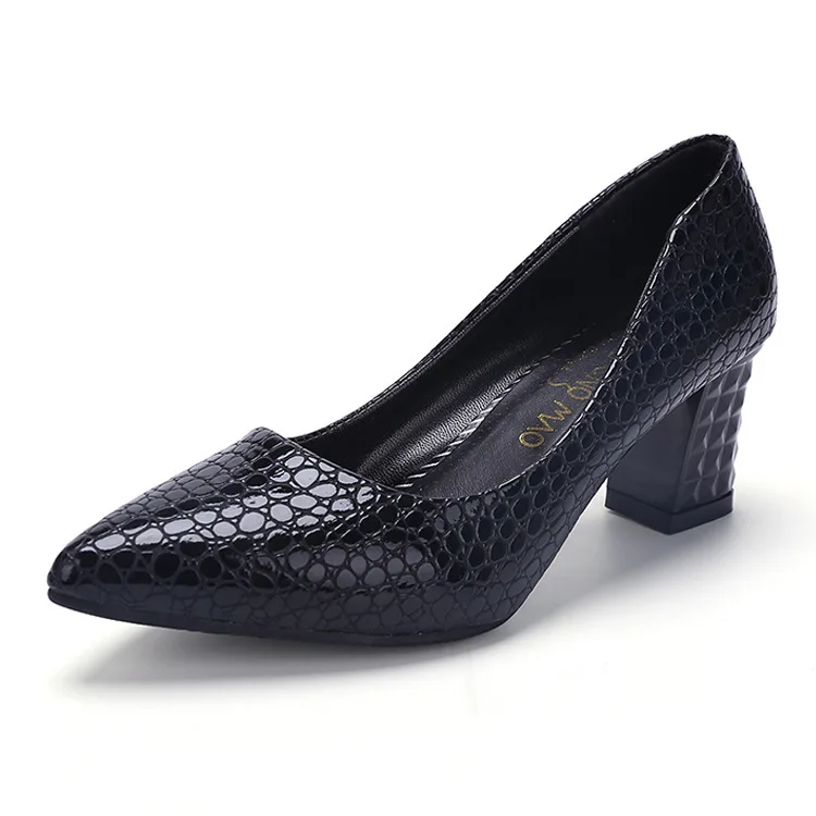 

2018 Autumn New Style Pointed-Toe WOMEN'S High-heeled Shoes Shallow Mouth Work Shoes Large Size Chunky-Heel Shoes Women's 6 Cm