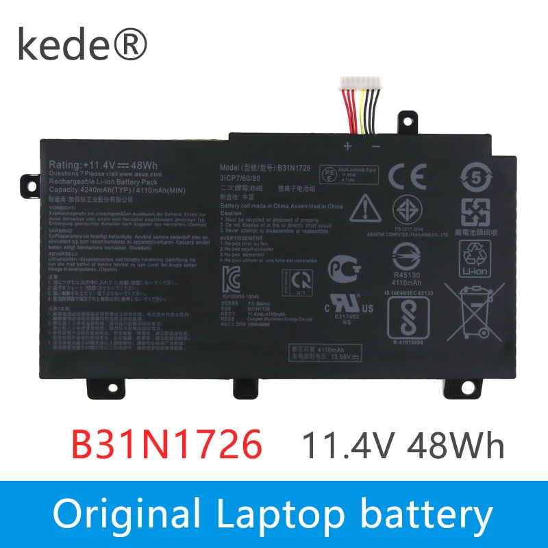 Kede 11 4 V 48Wh оригинальный B31N1726 3ICP7/60/80 Аккумулятор для ноутбука ASUS FX80 FX80GD FX86 FX86FM FX86FE
