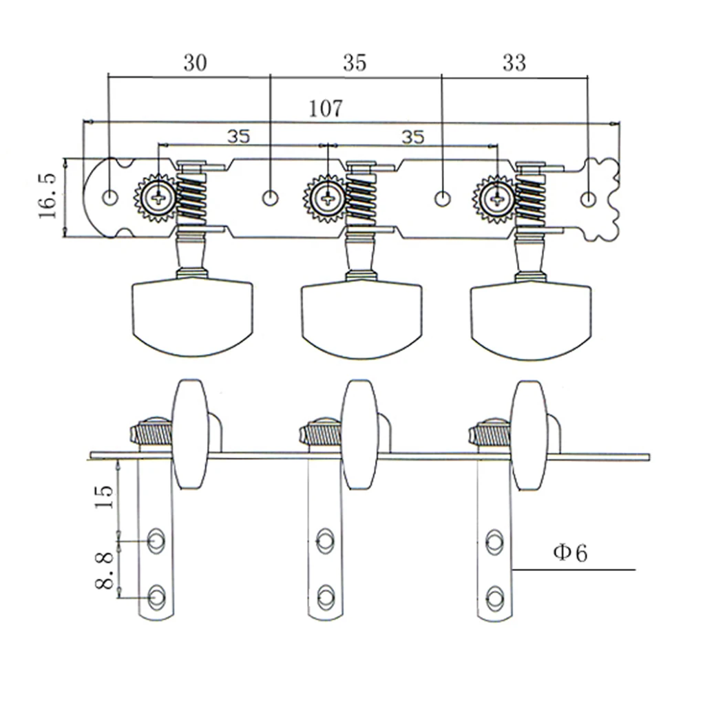 3R 3L Classic Folk Guitar String Tuning Peg Tuners Button Tuning Key