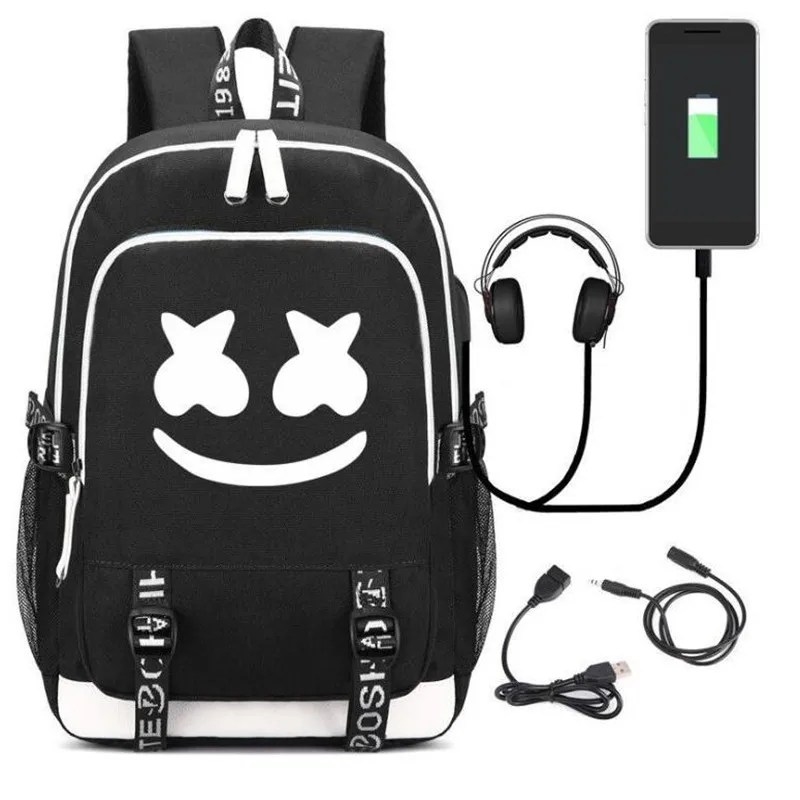 Marshmello тайна рюкзак DJ Многофункциональный рюкзак с usb-портом для подростков Для мужчин Для женщин школьные сумки для путешествий световой Mochilas