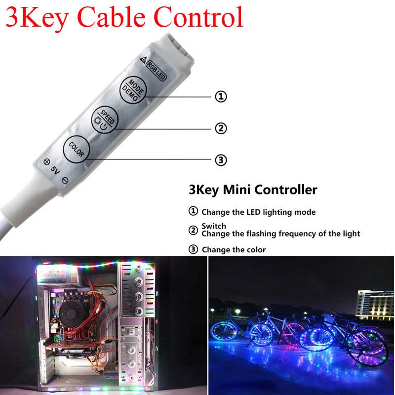 

5V 5050 60SMD/M RGB LED Strip Light Bar TV Back Lighting Kit+USB Remote Control