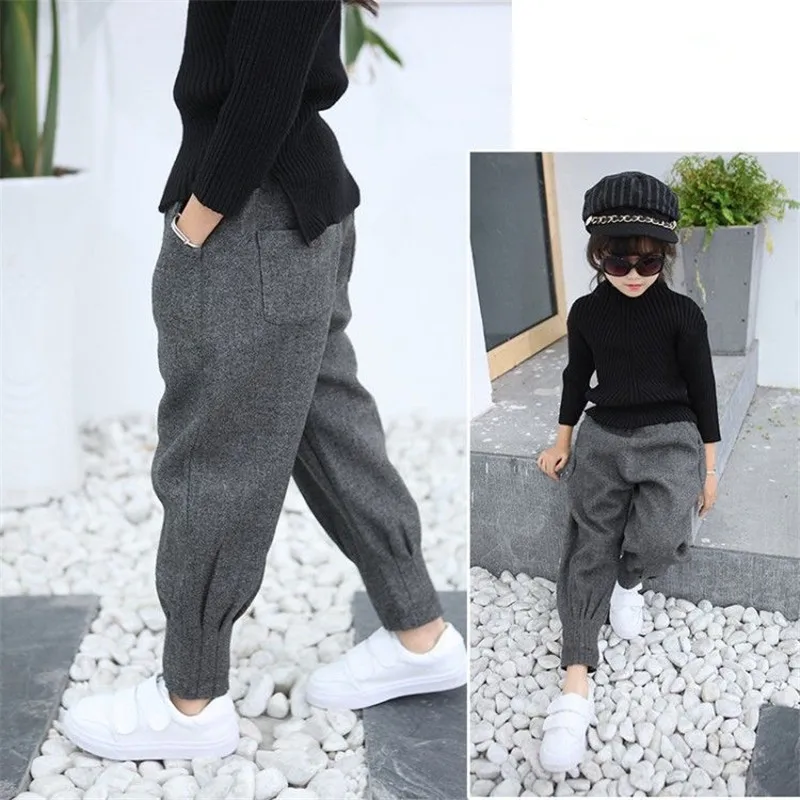 New Children Pants For Baby Girls Warm Velvet Long Pants Autumn Winter Fashion Girls Harem pants Kids Children pencil Trousers - Цвет: grey