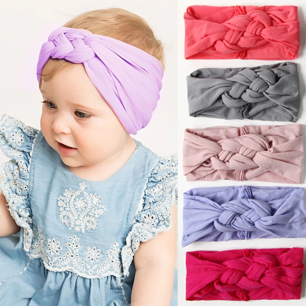 

Toddler Newborn Braided Nylon Headbands Kids Girls Children Twist Top Cross Knot Headwraps Elastic Hairbands Hair Accessories