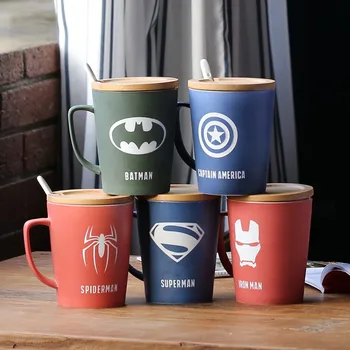 

350ml/520ml Creative Mug Ceramic Coffee Cup And Super Avenger Frosted Ceramic Cup With Lid Large Capacity Tea Cup Spoon Gift