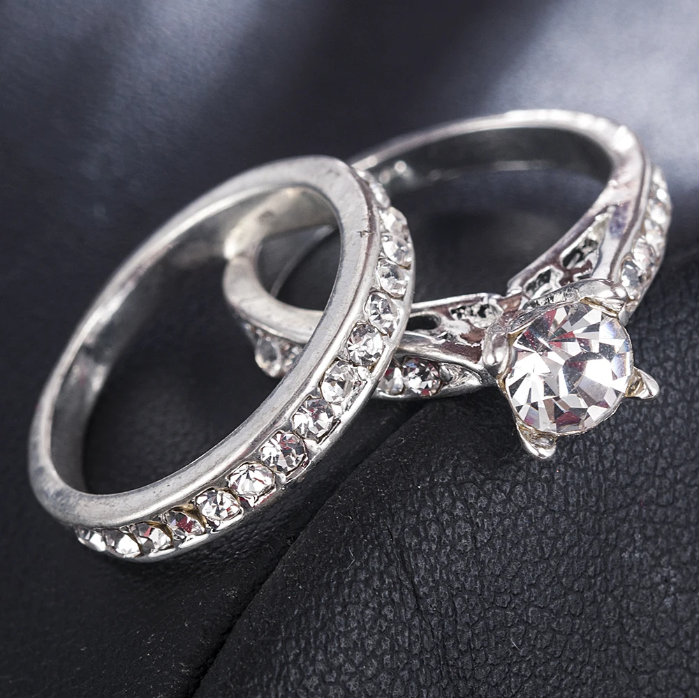 Очарование Серебряные кольца для Для женщин Bijoux(украшения своими руками) с украшением в виде кристаллов Обручение Свадебные ювелирные изделия Анель Пара Кольца для любителей Размеры 6 7 8 9
