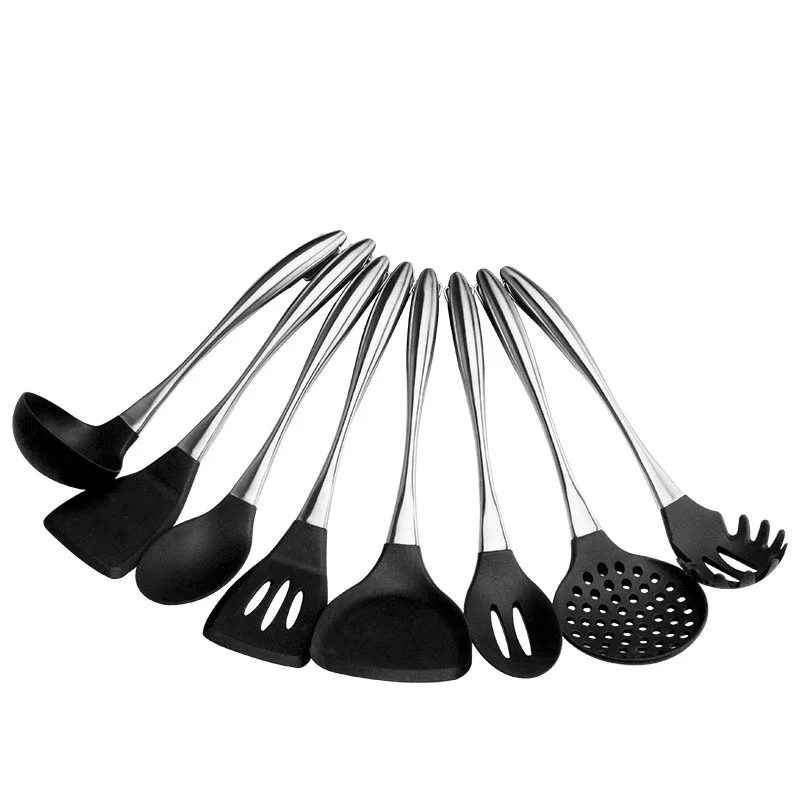8 Piece Stainless Steel Silicone Set Kitchen Utensils Chinese Cooking Shovel Smokeless Spatula