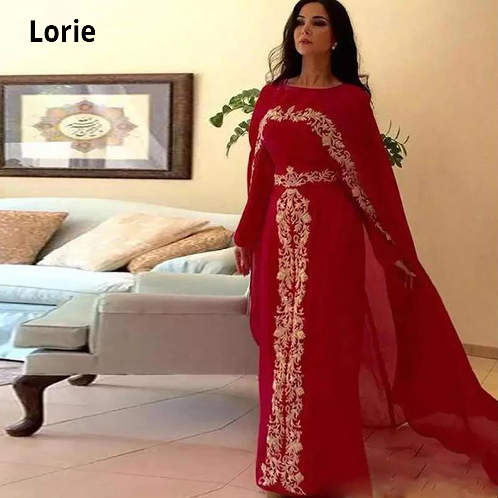 Lorie Дубай Кафтан шифоновые красные вечерние платья с длинным рукавом кружевной