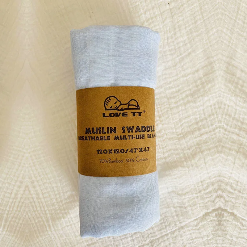 Bamboo Cotton Wrapped Muslin Blankets Bath Towel With Solid Color Dyed Wrap For Newborn Infants
