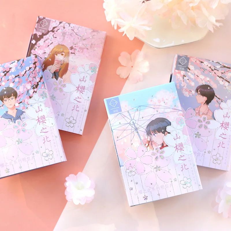 Juego de 30 hojas de Chica de Anime Kawaii y Sakura, tarjetas de regalo de cumpleaños, decoración de diario artesanal