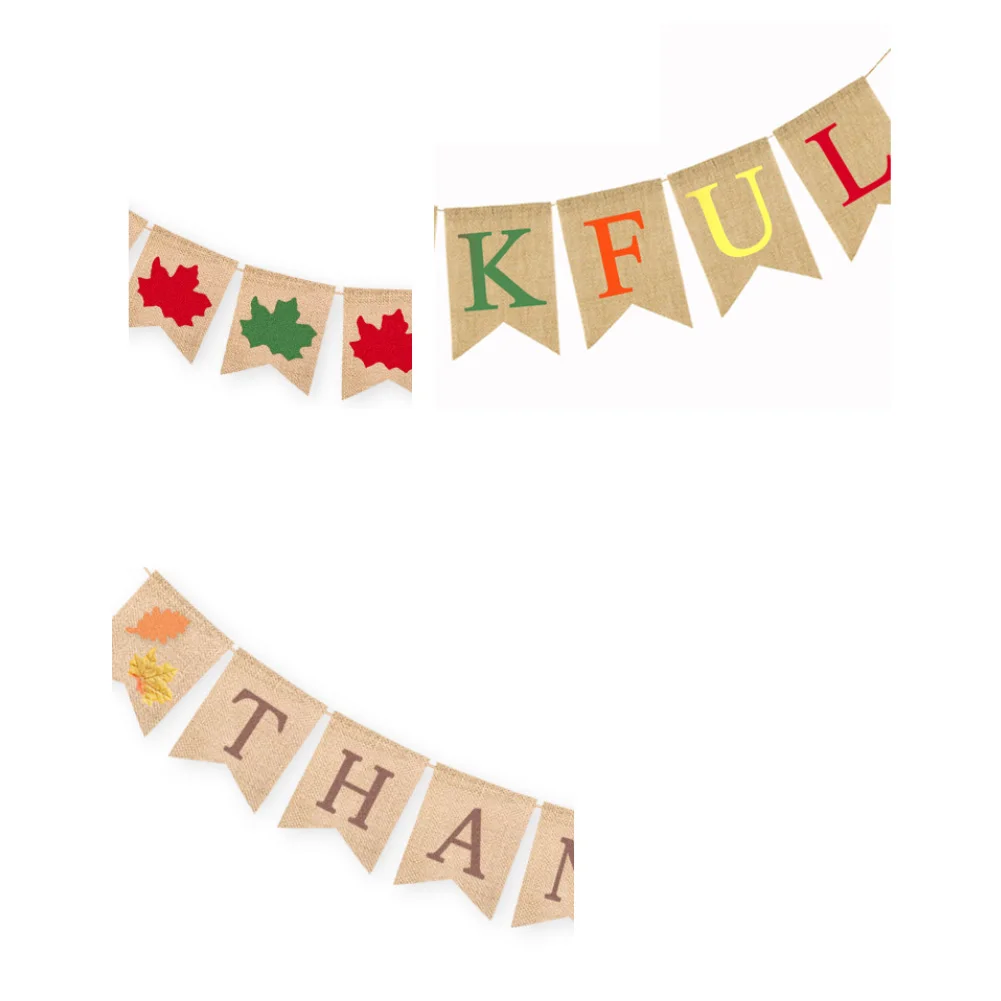 Thanksgiving Day Thankful Maple Bunting Banner Home Party Festival Hanging Decor