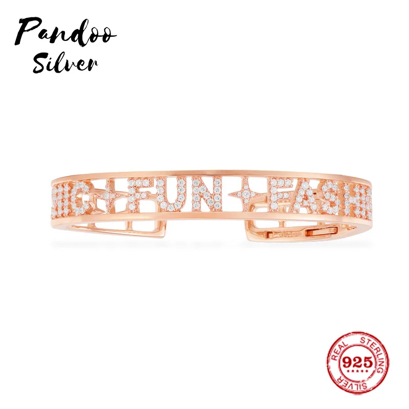 

Fashion Charm Sterling Silver Copy 1:1 Copy,Pink Silver 'CHIC FUN FASHION' Bracelet Women Monaco Jewelry Gift With Logo