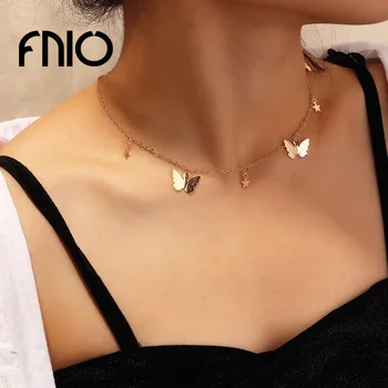 

FNIO New Butterfly Chain Necklaces For Women Gold Color Star Necklace Butterfly Choker Clavicle Chain 2020 Bohemian Jewelry