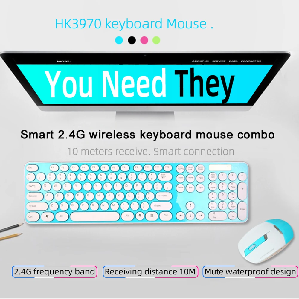 

CHUNCHI Keyboard Mouse combo Kit Wireless Steampunk Vintage Gaming With Round Key Cap Multimedia Button Keyboard Mouse Set