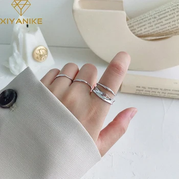 

XIYANIKE 925 Sterling Silver Thin Glossy Double Irregular Ring Female Retro Handmade Index Finger Accessories Ring Jewelry Gift
