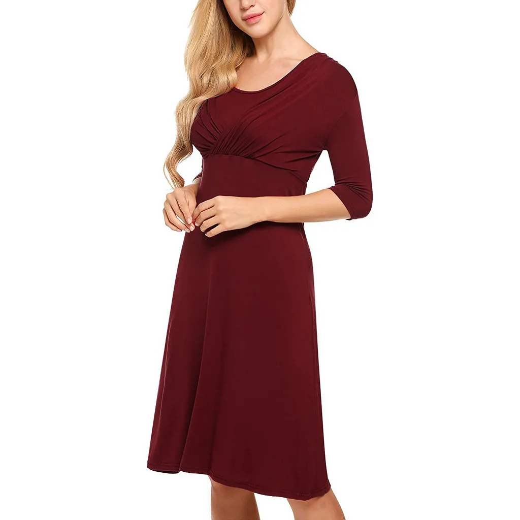 Платья для беременных Vestidos с v-образным вырезом и рукавом 3/4, платье для беременных и кормящих мам, Одежда для беременных, зимнее платье для кормления, 19Oct