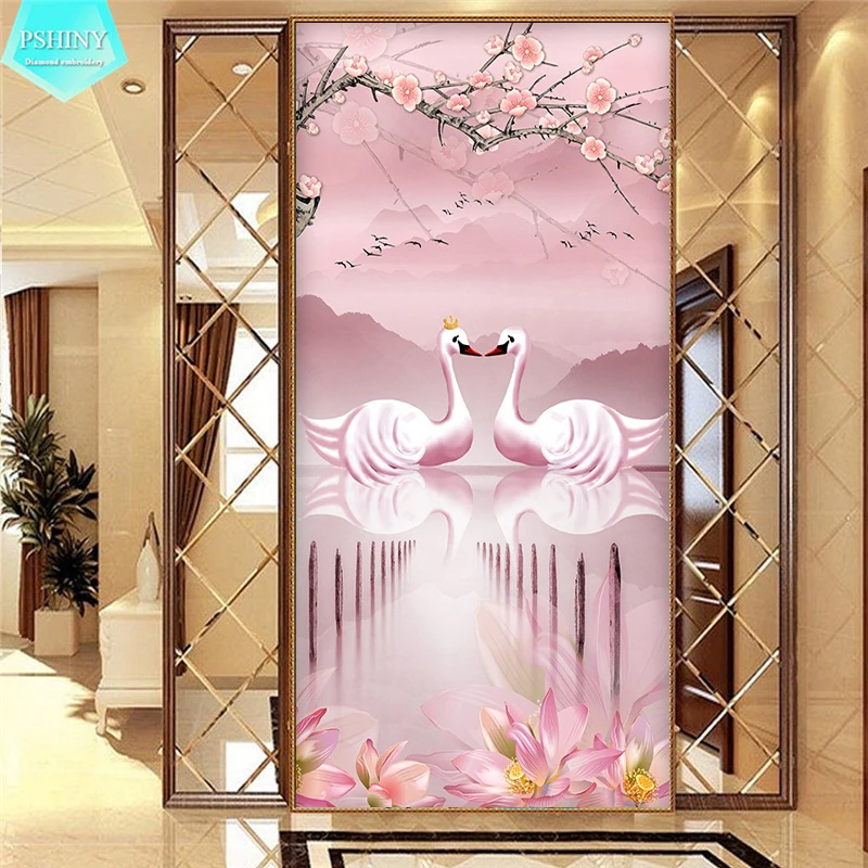 

PSHINY 5D DIY Diamond embroidery sale pink swan animal Full drill round rhinestones pictures Diamond Painting new arrivals 2019