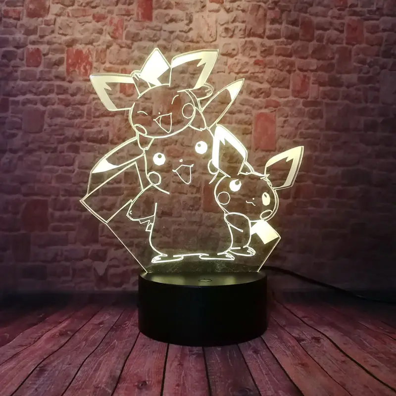 Кавайный Пикачу аниме модель 3D иллюзия Лампа светодиодный 7 Красочные изменения света Pokeball игрушечные фигурки из мультфильма