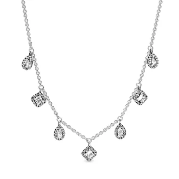 

2019 NEW 100% 925 Sterling Silver Geometric Shapes Necklace Clear CZ Fit Girl Gift Original Fashion Jewelry Clavicle Chain