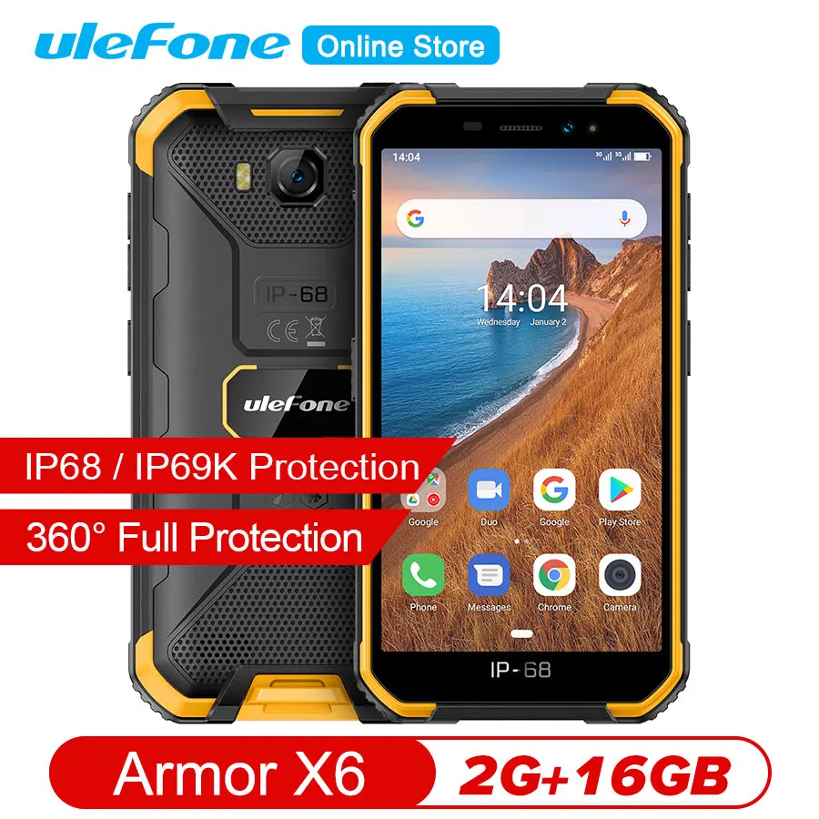 Ulefone Power X6 ip68 5,0 ''android 9,0 2 Гб оперативной памяти, 16 Гб встроенной памяти, 8MP телефон Quad-core MT6580A 5 V/1A 4000 мА/ч, чехол для мобильного телефона